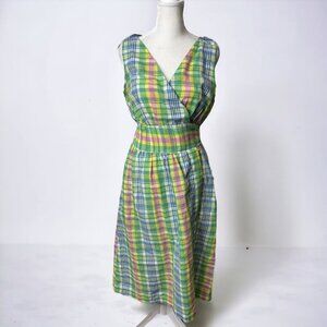 Vintage 1960s db Boutique Size M Dress Sleeveless Plaid Wrap V Neck Pockets